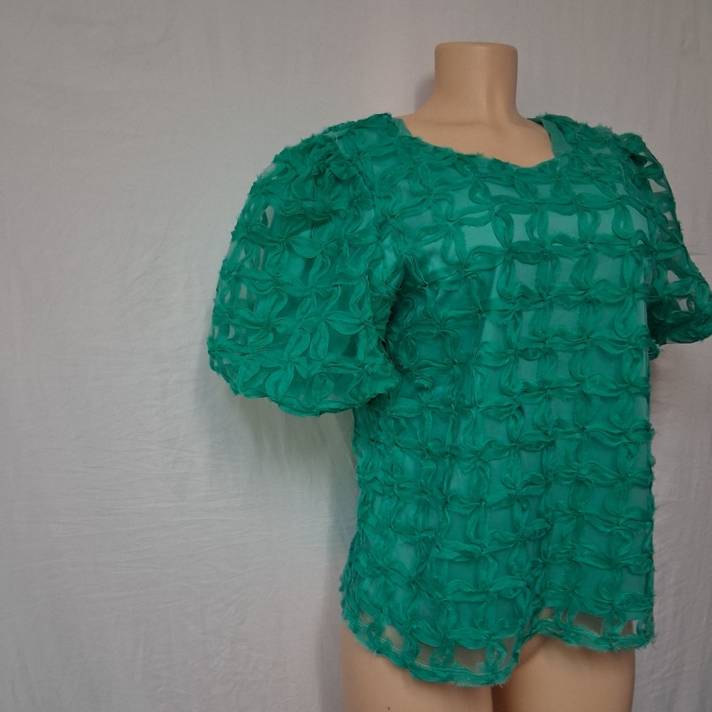 Cato Collection Limited Edition Chic Textured Green Blouse Size M - Picture 6 of 16